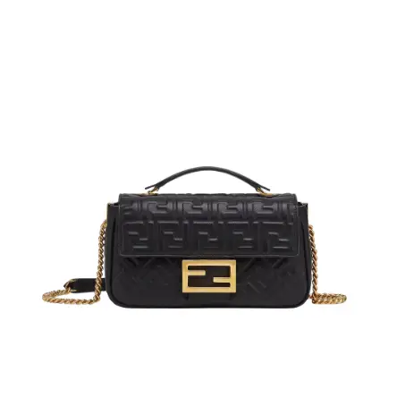 Baguette Chain Midi Black nappa leather bag with FF motif Baguette Chain Midi Black nappa leather bag with FF motif