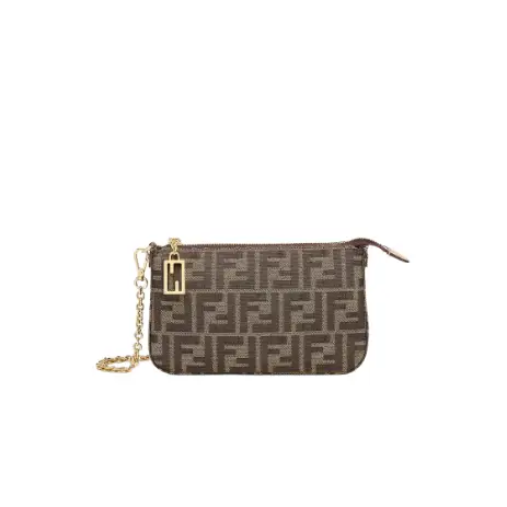 Baguette Pouch Brown jacquard FF fabric clutch with chain Baguette Pouch Brown jacquard FF fabric clutch with chain