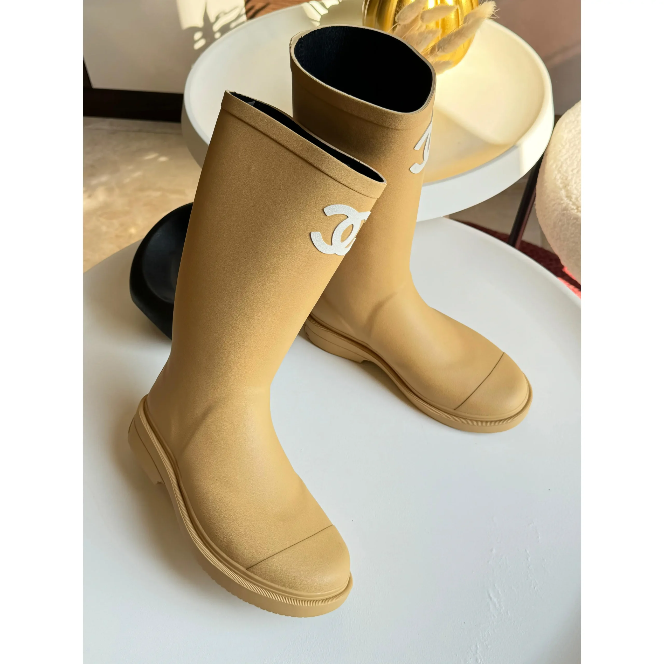 CHANEL Milk Tea Classic Double C Rain Boots in Dubai UAE