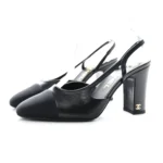 Chanel Lambskin Grosgrain Cap Toe CC Slingback Sandals