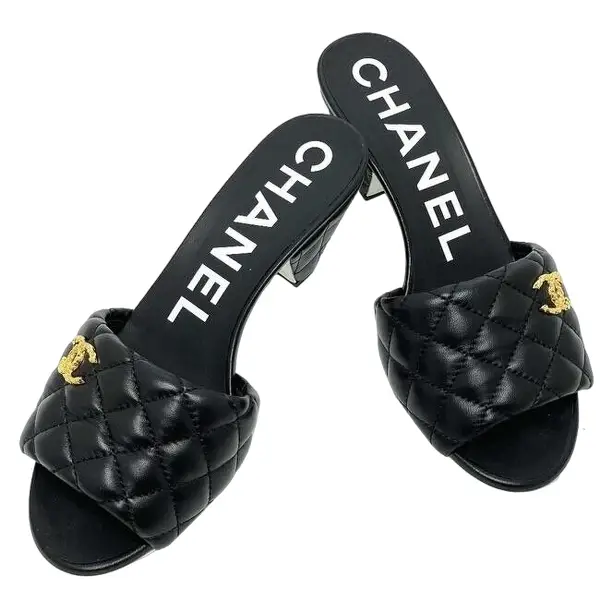 Chanel Quilted Lambskin Cone Heel Mule Slide Sandals in Dubai UAE Chanel Quilted Lambskin Cone Heel Mule Slide Sandals in Dubai UAE