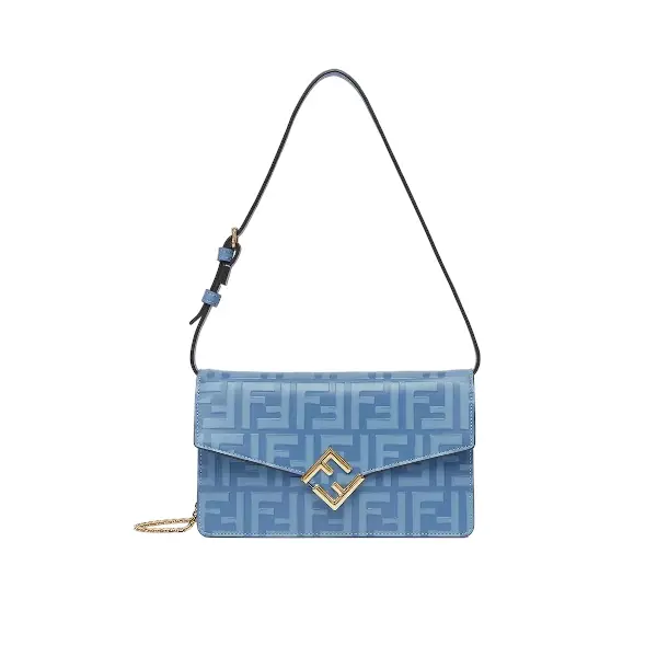 FF Diamonds Wallet On Chain Light blue and blue FF leather wallet