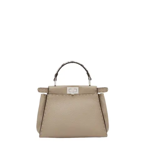 Fendi Peekaboo Mini Dove grey Selleria bag with 1048 hand-sewn topstitches Fendi Peekaboo Mini Dove grey Selleria bag with 1048 hand-sewn topstitches