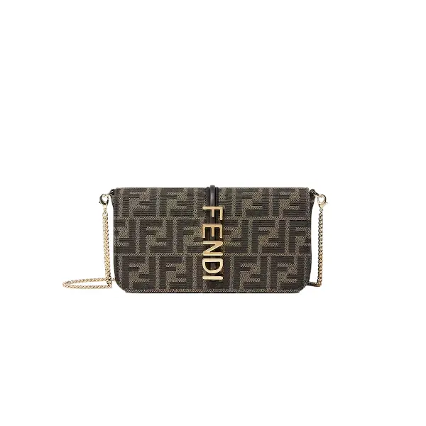 Fendigraphy Wallet On Chain Brown FF fabric wallet