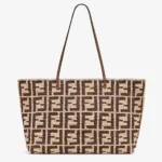 Roll Large Brown FF raffia crochet shopper