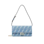 Wallet On Chain Baguette Blue denim-effect FF jacquard wallet