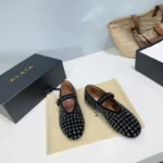 Alaïa Women's Crystal-Embellished Leather Ballet Flats – Black Elegance with Sparkle in Dubai UAE