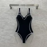 Chanel Black & White Striped High-Waisted Bikini – Elegant One-Piece Beachwear in Dubai UAE