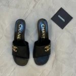 Chanel Quilted Mule Slippers – Gold Logo Detail & Small Heel in Dubai UAE