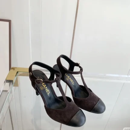 Chanel T-Strap Pumps – Suede & Crystals with CC Logo in Dubai UAE