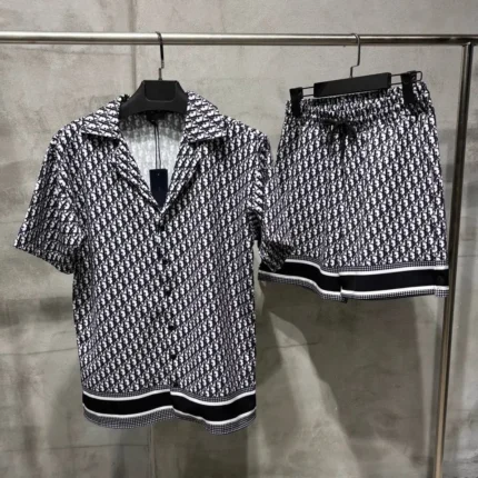 Christian Dior-Inspired Men’s Bamboo Pajama Set – Custom Solid Color Short Sleeve & Shorts Loungewear in Dubai UAE