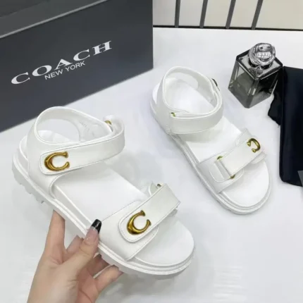 Coach Women’s White Chunky Sole Sandals – Casual Comfort with Signature "C" Logo in Dubai UAE