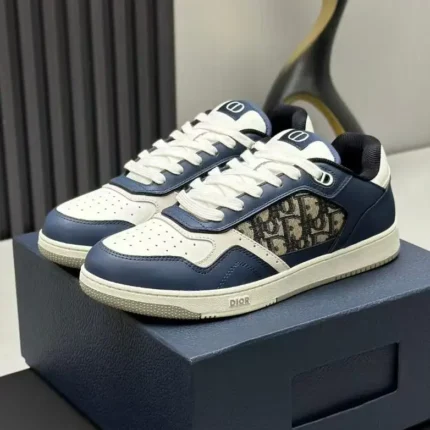 Dior B27 Low-Top Sneakers "Dior Oblique Galaxy" – White Leather & Blue Accents with Signature Canvas in Dubai UAE