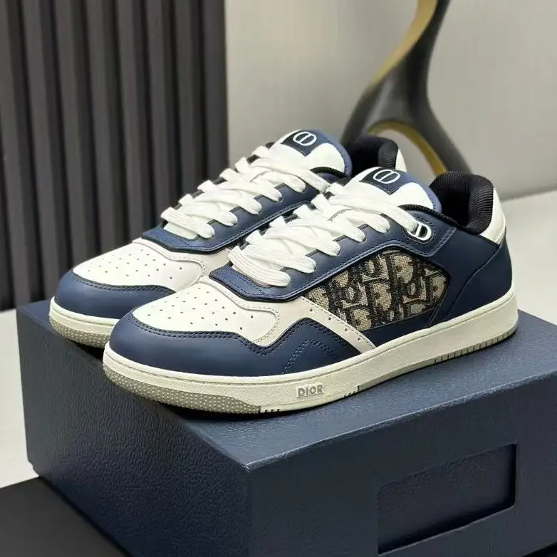 Dior B27 Low Top Sneakers Dior Oblique Galaxy White Leather & Blue Accents with Signature Canvas in Dubai UAE Dior B27 Low-Top Sneakers "Dior Oblique Galaxy" – White Leather & Blue Accents with Signature Canvas in Dubai UAE