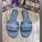 Dior Dway Slides – Blue-Grey Cotton Band with Embroidered Christian Dior Paris in Dubai UAE