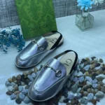 Gucci Princetown Hoo Ali Silver Chain Mules – Metallic Horsebit Leather Loafers in Dubai UAE