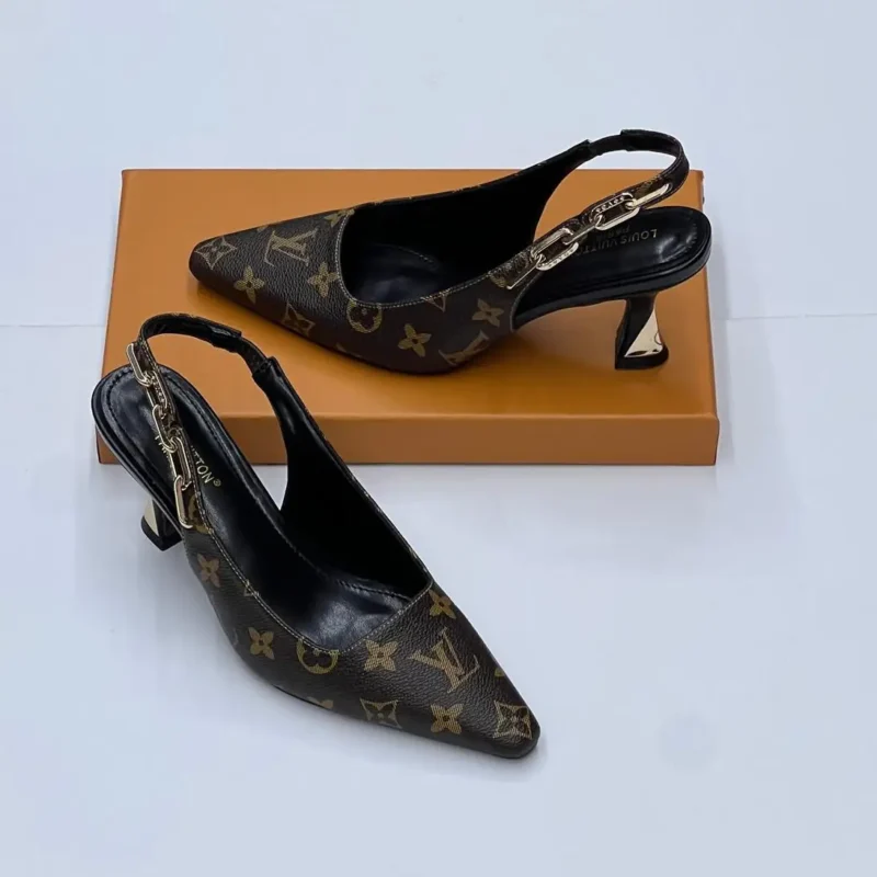 Louis Vuitton Monogram Slingback Pumps – Iconic Canvas Heels with Chain Detail & Sculpted Heel in Dubai UAE