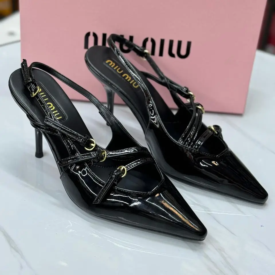 Miu Miu Black Patent Leather Slingback Pumps – Pointed Toe with Buckle Detail in Dubai UAE Miu Miu Black Patent Leather Slingback Pumps – Pointed Toe with Buckle Detail in Dubai UAE