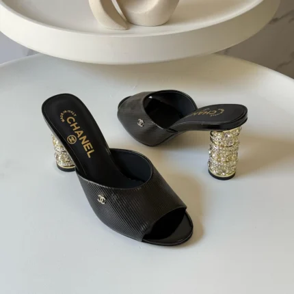 Chanel Slingback Mules – Low Block Heel with Pearl or Crystal Detail & Subtle CC Logo in Dubai UAE