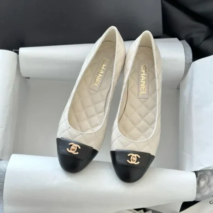 Chanel Women's Burgundy Quilted Ballet Flats with Black Cap Toe & Gold CC Logo in Dubai UAE