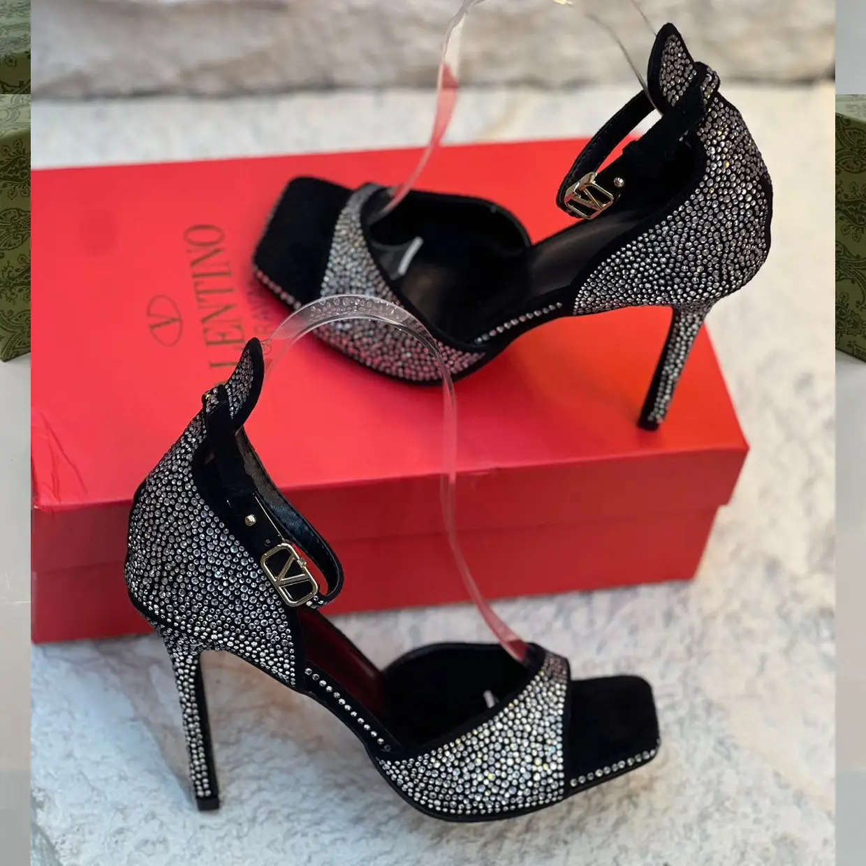 Valentino Garavani Crystal Embellished Heels – Glamorous Italian Design with Signature Red Box in Dubai UAE