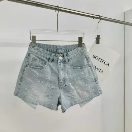 Bottega Veneta-Inspired Distressed Denim Shorts – Vintage Luxury Aesthetic in Dubai UAE