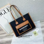 Burberry Horseferry London Tote Bag – Black Canvas & Brown Leather in Dubai UAE