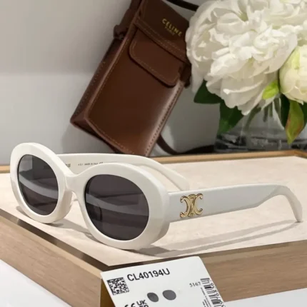 Celine Triomphe CL40194U Milky White Sunglasses – Oval Frame with Grey Dark Lenses in Dubai UAE