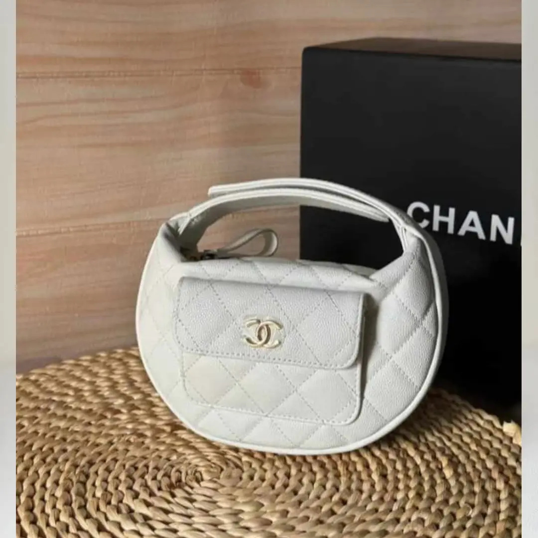 Chanel 23B Mini Hula Hoop Crescent Bag 18 – White Caviar Leather with silver Clasp in Dubai UAE Chanel 23B Mini Hula Hoop Crescent Bag 18 – White Caviar Leather with silver Clasp in Dubai UAE