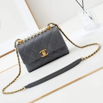 Chanel 24A Mini Flap Bag – Gray Quilted Leather in Dubai UAE