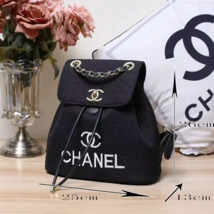 Chanel 25 Backpack – Spring-Summer 2025 Collection Black with Silver Chain & White Logo in Dubai UAE