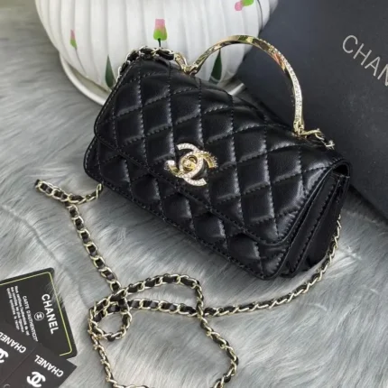 Chanel Black Quilted Calf Leather Shoulder Bag with Silver CC Logo and Chain Strap in Dubai UAE