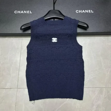 Chanel Knitted Sleeveless Vest – Luxury Designer Knit Top with CC Logo in Dubai UAE