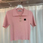 Chanel Pink Knit Polo Shirt with Iconic CC Logo – Luxury Designer Top in Dubai UAE