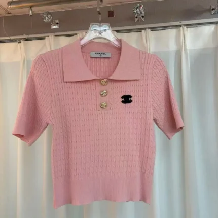 Chanel Pink Knit Polo Shirt with Iconic CC Logo – Luxury Designer Top in Dubai UAE