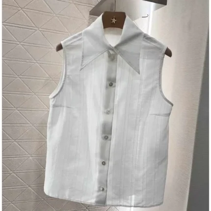 Chanel Sleeveless White Silk Blouse – Elegant Luxury Top for Women in Dubai UAE