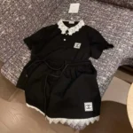 Chanel Two-Piece Set with White Lace Collar & Trim – Iconic CC Logo Ensemble in Dubai UAE