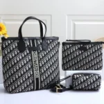 Christian Dior 3-in-1 Combo Set – Tote Bag & Pouches in Black Beige Oblique Jacquard in Dubai UAE