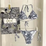 Christian Dior Toile de Jouy Bikini – Luxury Two-Piece Swimwear in Blue Lycra in Dubai UAE