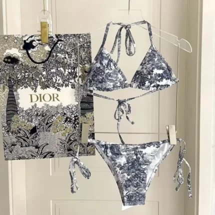 Christian Dior Toile de Jouy Bikini – Luxury Two-Piece Swimwear in Blue Lycra in Dubai UAE