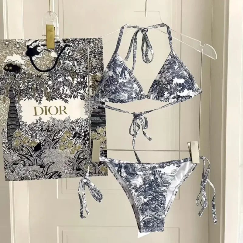 Christian Dior Toile de Jouy Bikini – Luxury Two-Piece Swimwear in Blue Lycra in Dubai UAE