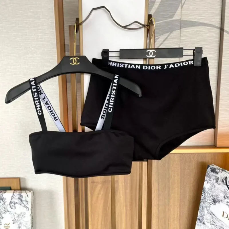 Christian Dior Two-Piece Set – Black Bralette Top & High-Waisted Shorts with Signature Branding in Dubai UAE