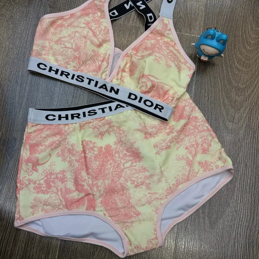 Christian Dior Two-Piece Swimsuit – Toile de Jouy Print Bikini with Signature Branding in Dubai UAE Christian Dior Two-Piece Swimsuit – Toile de Jouy Print Bikini with Signature Branding in Dubai UAE