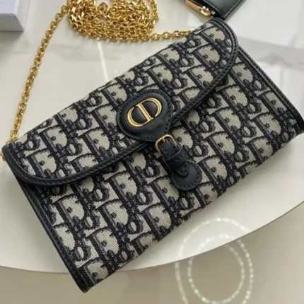 Dior Bobby East-West Pouch with Chain – Blue Dior Oblique Jacquard & Silver-Tone CD Clasp in Dubai UAE
