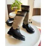 Dior D-Major Boots – Warm Taupe & Black Technical Fabric with Calfskin, CD Strap & Embroidered Logo in Dubai UAE