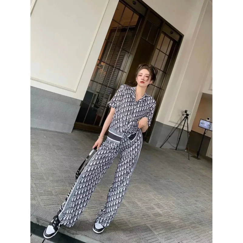 Dior-Inspired Pajama Set – Monogram Loungewear with Short Sleeve Shirt & Relaxed Pants in Dubai UAE