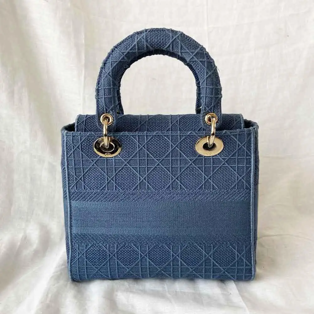 Dior Lady D-Lite Medium Bag – Blue Cannage Embroidery with Iconic Silver-Tone Hardware in Dubai UAE Dior Lady D-Lite Medium Bag – Blue Cannage Embroidery with Iconic Silver-Tone Hardware in Dubai UAE