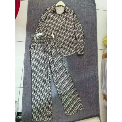 Dior Women’s Black and White Pajama Set – Iconic Patterned Loungewear with Shirt & Pants in Dubai UAE