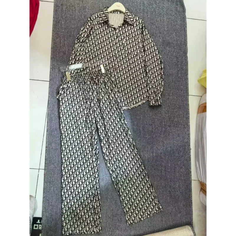 Dior Women’s Black and White Pajama Set – Iconic Patterned Loungewear with Shirt & Pants in Dubai UAE