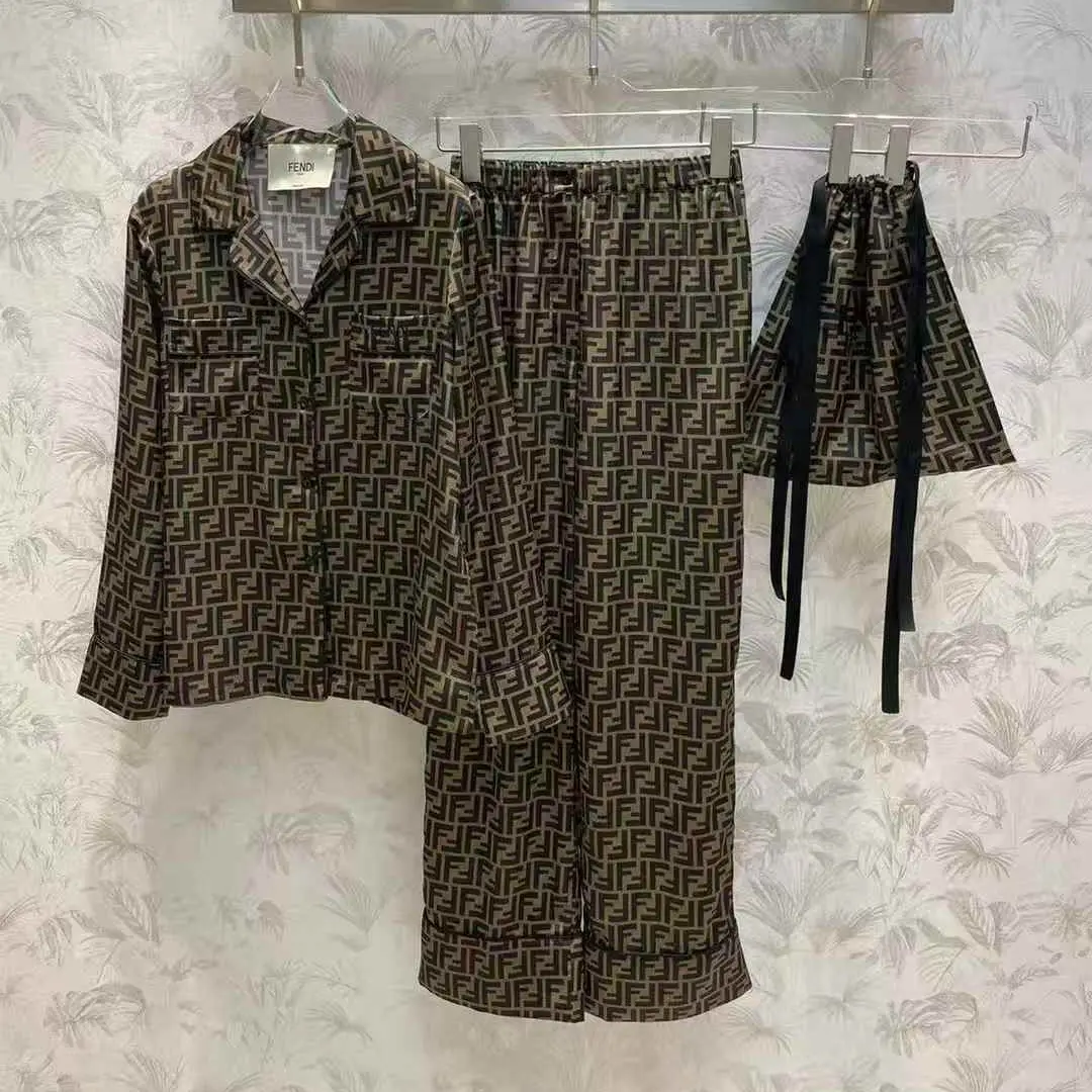Fendi Brown Zucca Print Silk Pajama Set – FF Logo 2-Piece Shirt & Pants Lounge Set in Dubai UAE Fendi Brown Zucca Print Silk Pajama Set – FF Logo 2-Piece Shirt & Pants Lounge Set in Dubai UAE